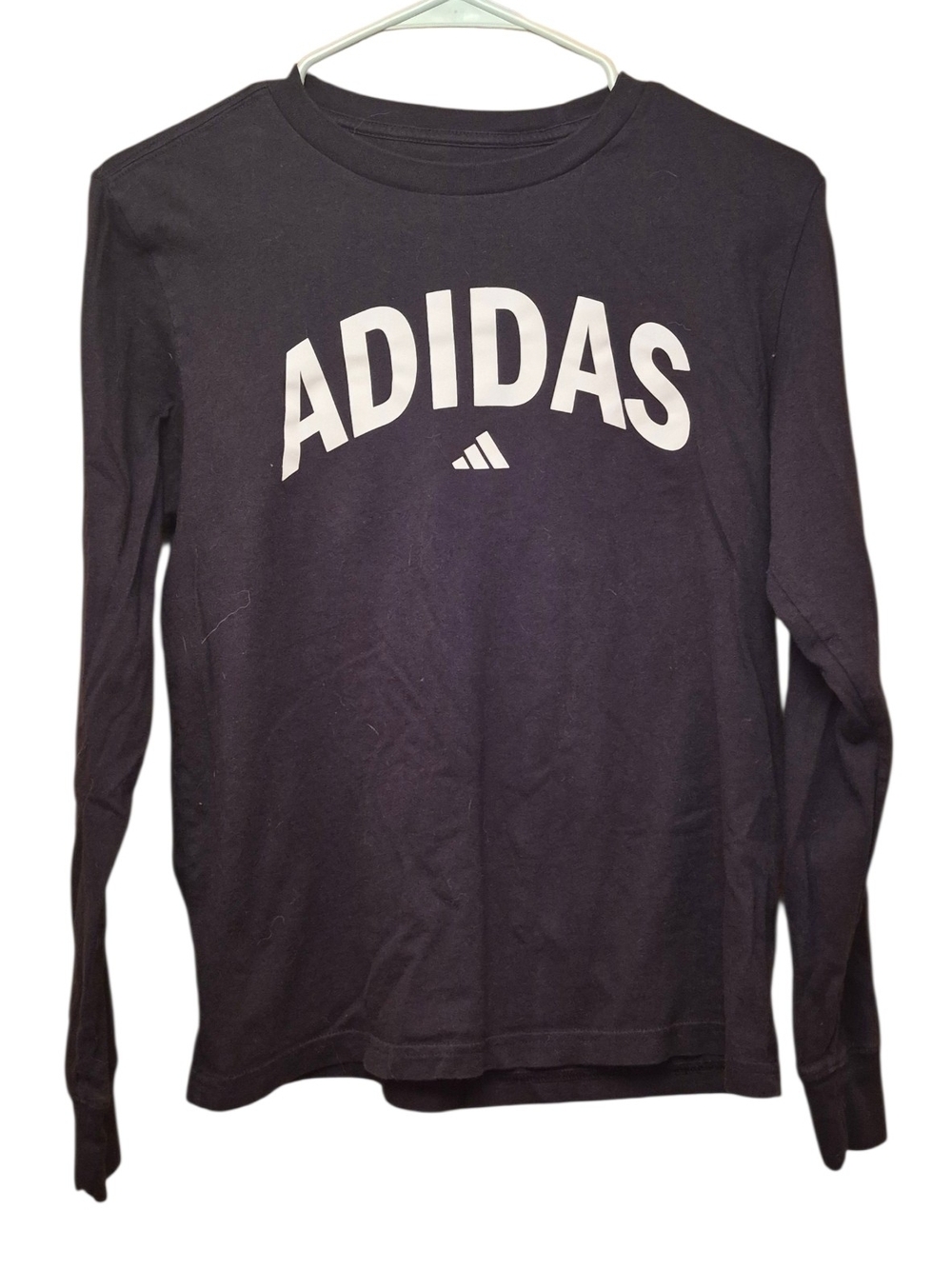 Adidas Black Long-Sleeve Tee with White Logo Size Boys Y Lg